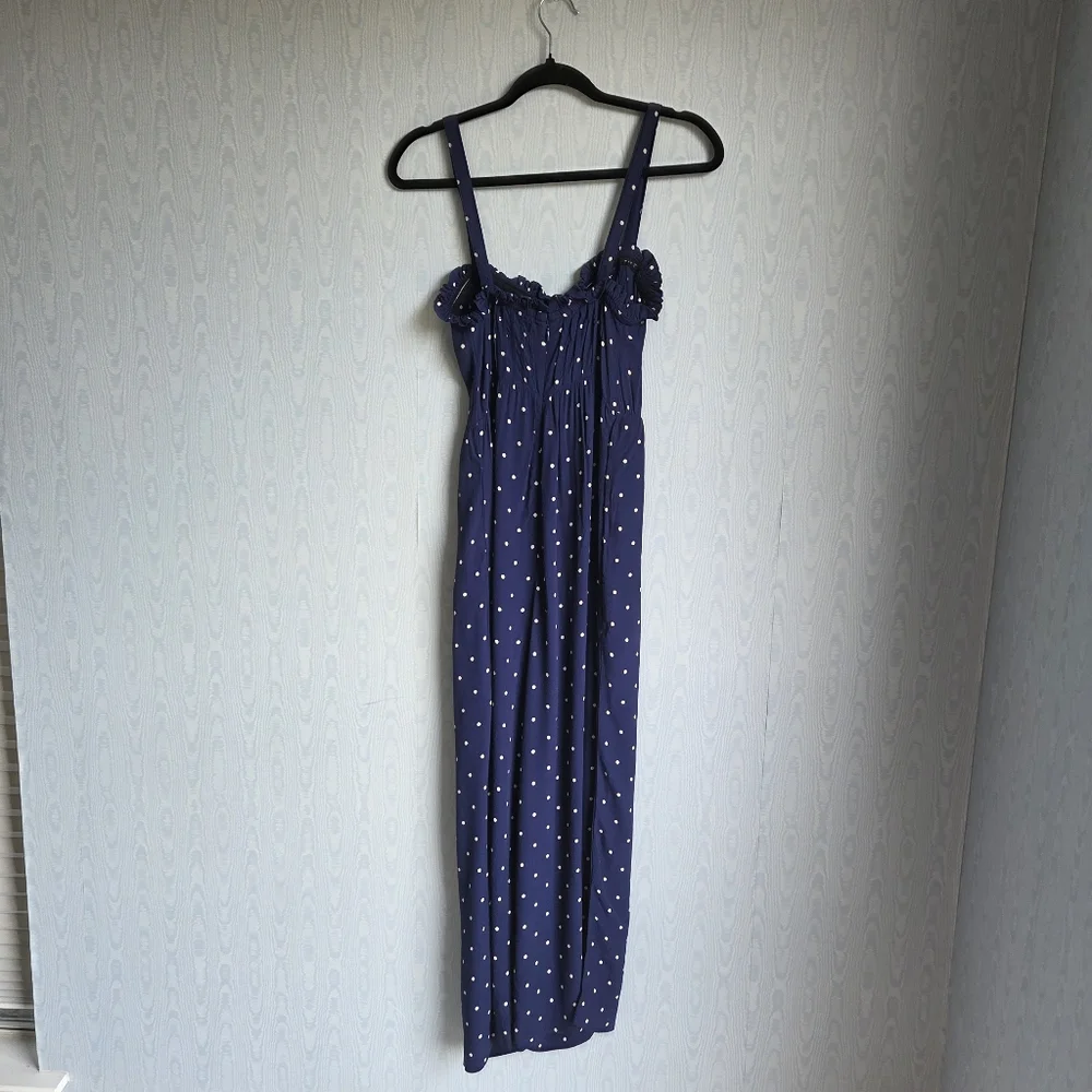 Madewell Cami Pintuck Convertible Ruffle Navy White Polka Dot Jumpsuit‎ 00